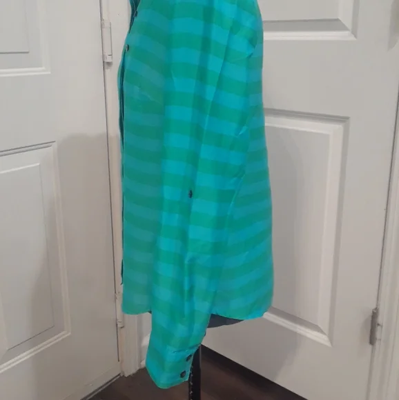 Ann Taylor Green & Blue Striped Shirt - Picture 2 of 9